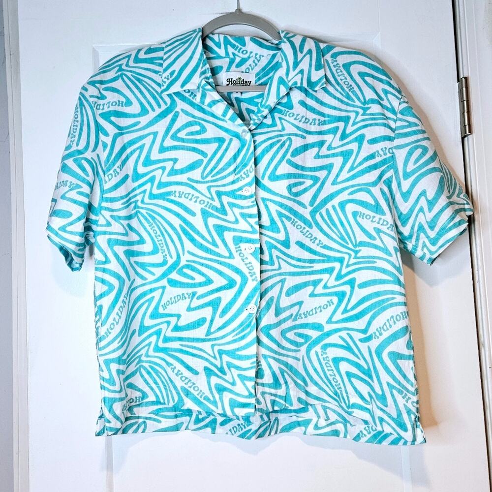 Holiday by Emma Mulholland Linen Swirl Print Button Front Shirt Resort